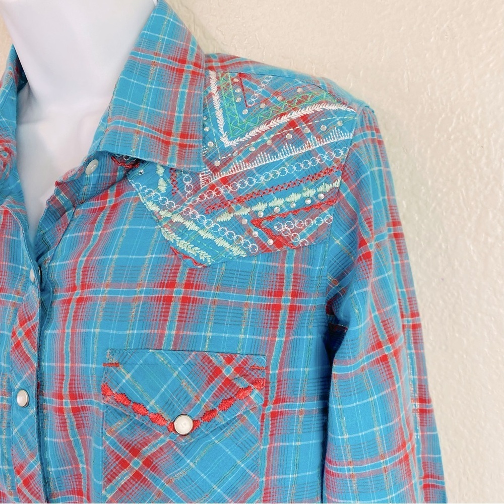 Panhandle Slim Turquoise and Red Plaid Shirt